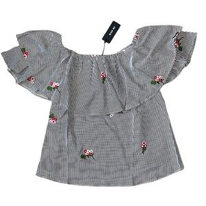 Miss Me Floral Black and White Ruffled Off Shoulder Blouse